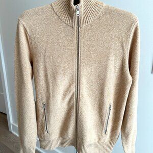 Banana Republic Heather Camel Full Zip Sweater (Size Medium)